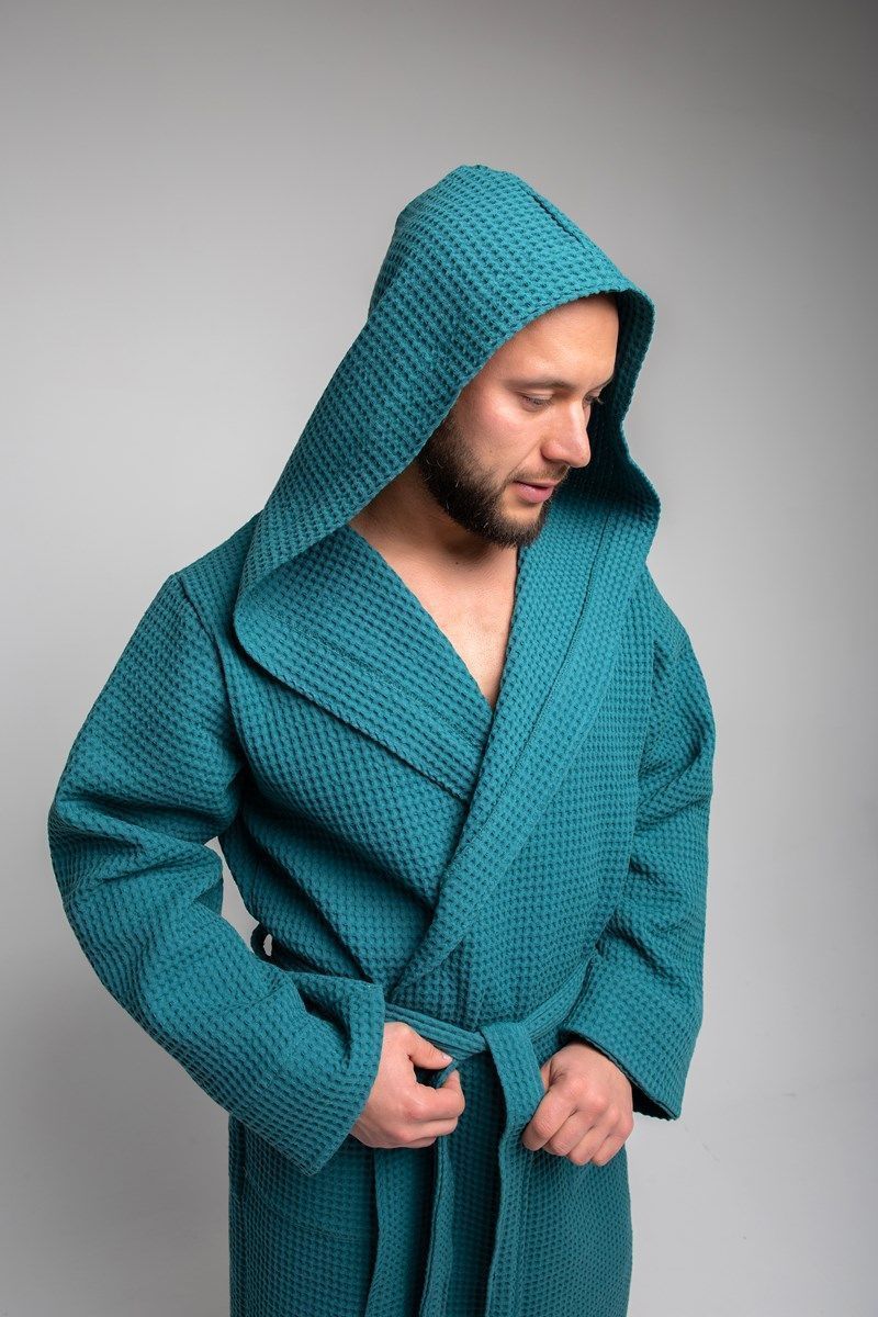 снимок Халат вафельный PandaHug Оrlando малахит с капюшоном от магазина BIO-TEXTILES ОПТ