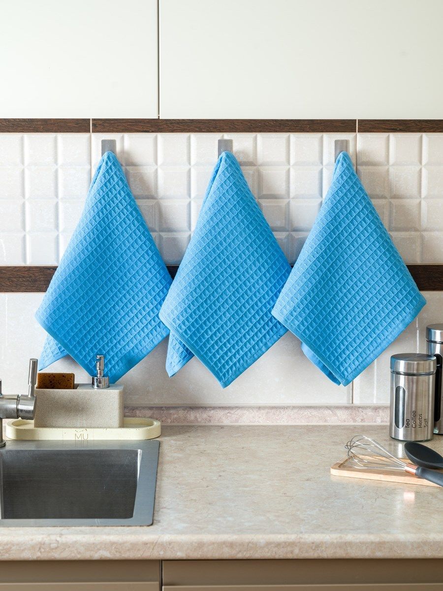 снимок Набор вафельных полотенец 3 шт (30*60) голубые от магазина BIO-TEXTILES ОПТ
