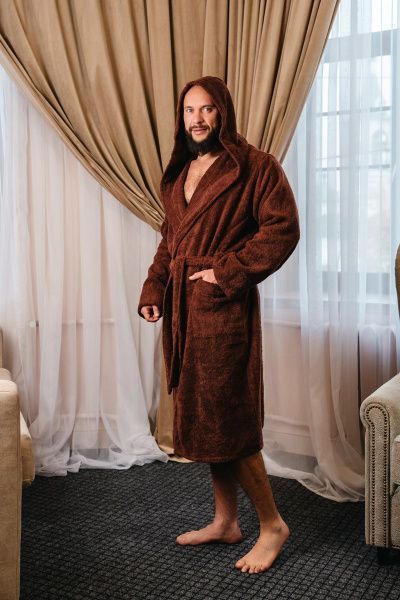 Халат махровый с капюшоном, шоколадный