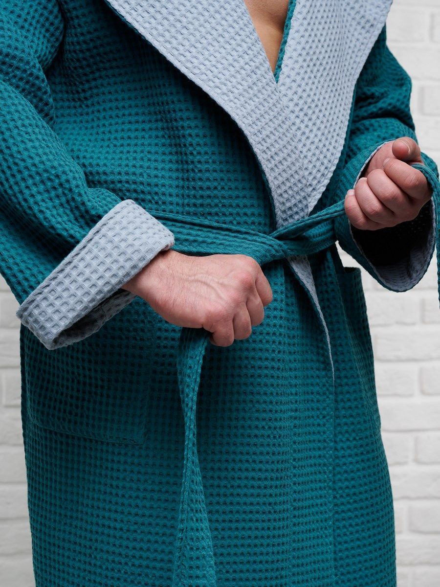 снимок Халат вафельный с капюшоном, два цвета, малахит от магазина BIO-TEXTILES ОПТ