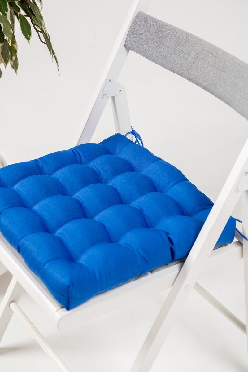 снимок Подушка для стула "ЛОФТ" с завязками, синяя 40*40 от магазина BIO-TEXTILES ОПТ