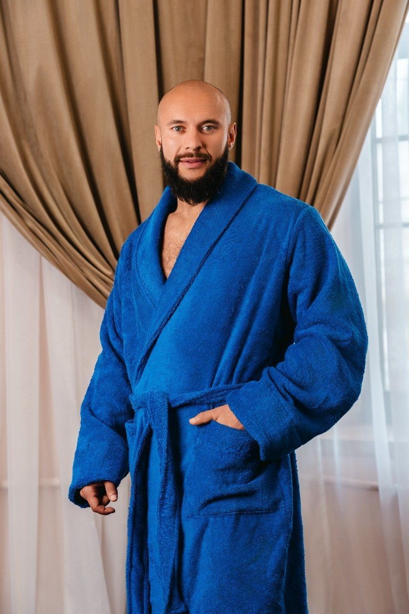 снимок Халат махровый мужской васильковый от магазина BIO-TEXTILES ОПТ