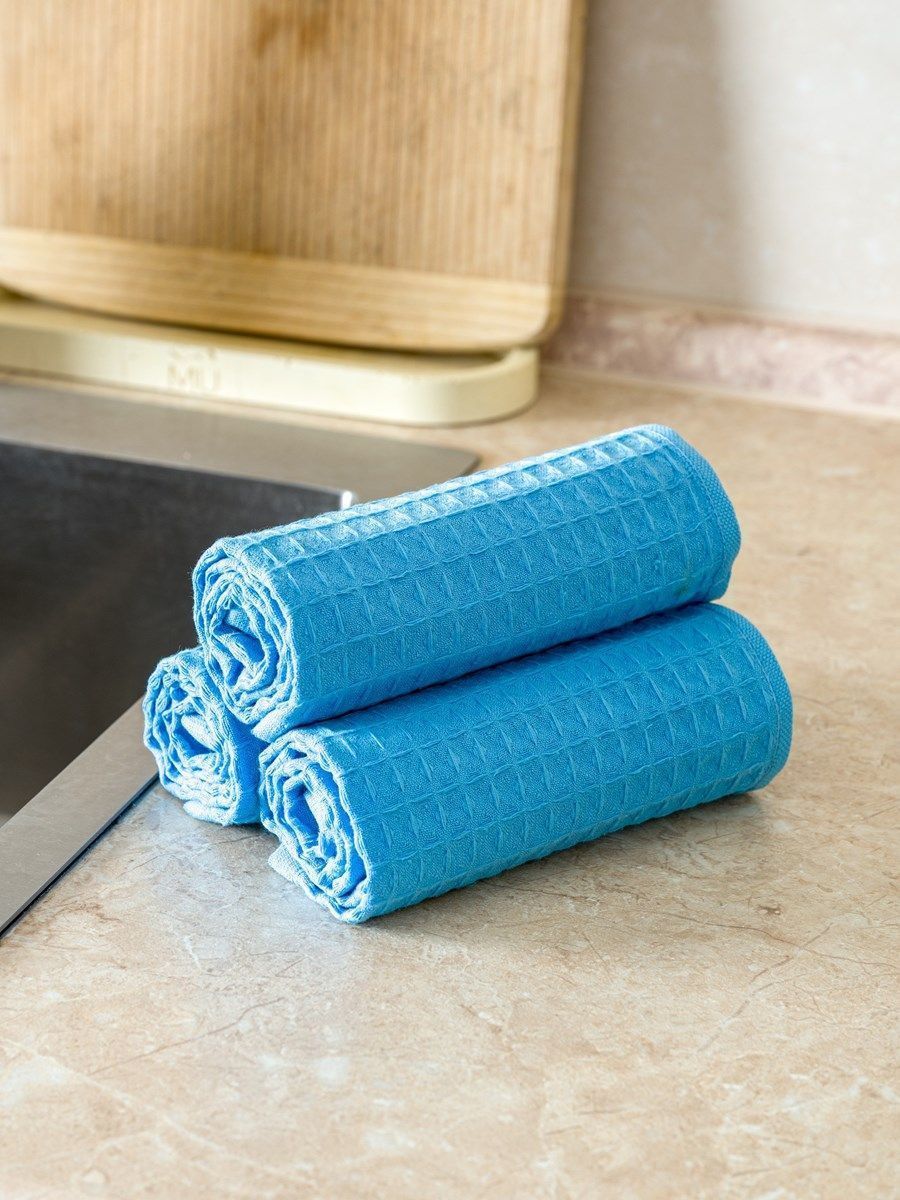 снимок Набор вафельных полотенец 3 шт (30*60) голубые от магазина BIO-TEXTILES ОПТ