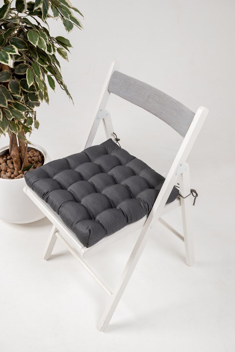снимок Подушка для стула "ЛОФТ" с завязками, темно-серая 40*40 от магазина BIO-TEXTILES ОПТ