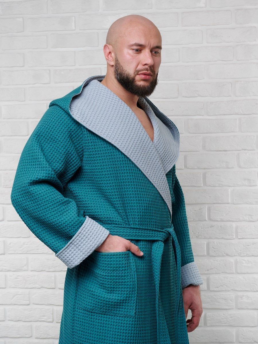 снимок Халат вафельный с капюшоном, два цвета, малахит от магазина BIO-TEXTILES ОПТ