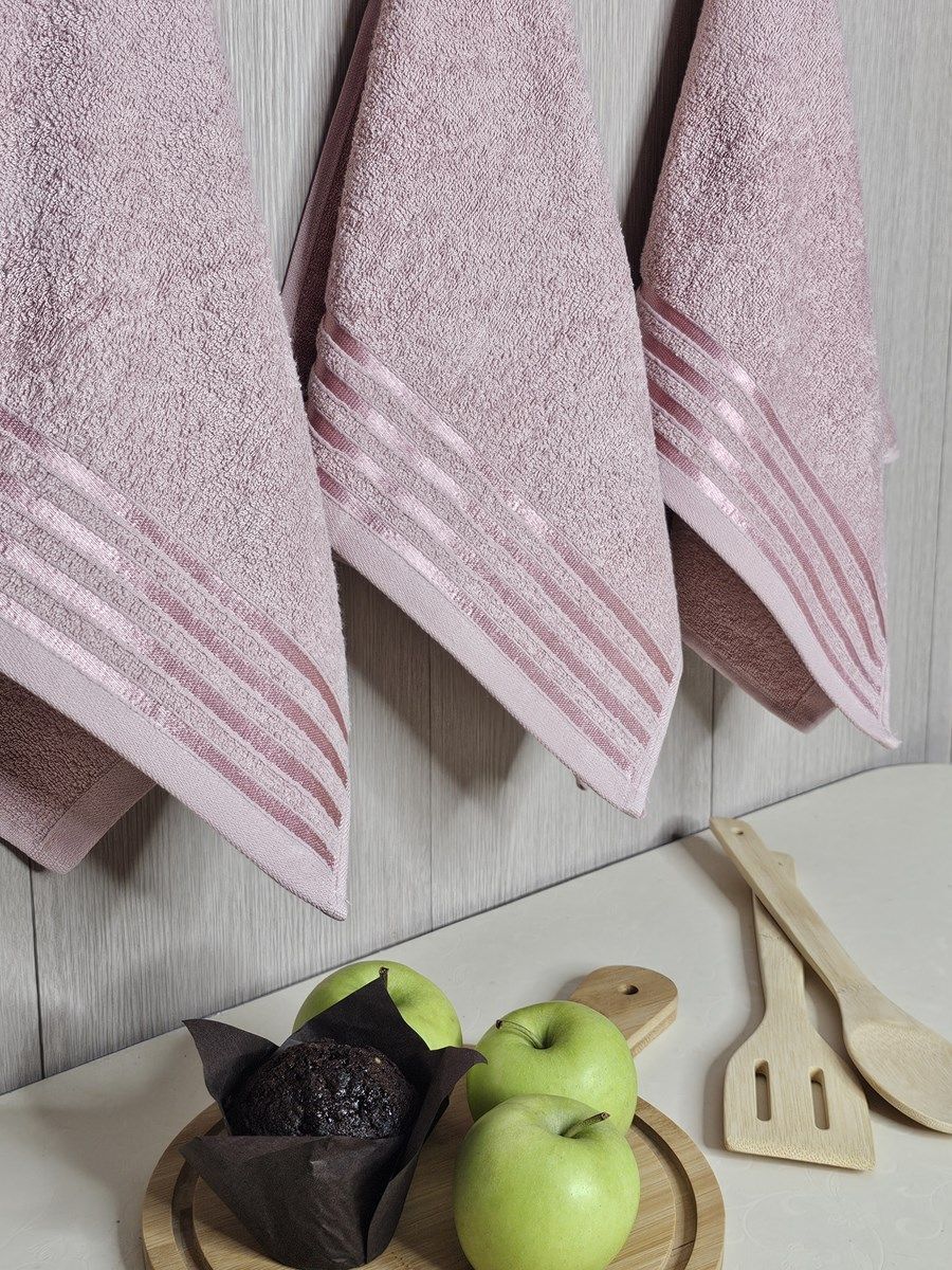 снимок Набор махровых полотенец 3 шт (40*70) розовый, полоса от магазина BIO-TEXTILES ОПТ