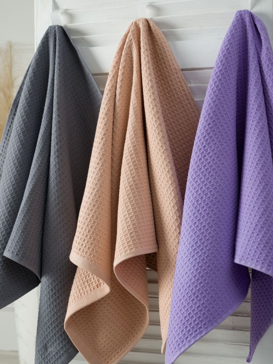 снимок Набор вафельных полотенец 3 шт (50*90) сиреневый, серый, бежевый от магазина BIO-TEXTILES ОПТ