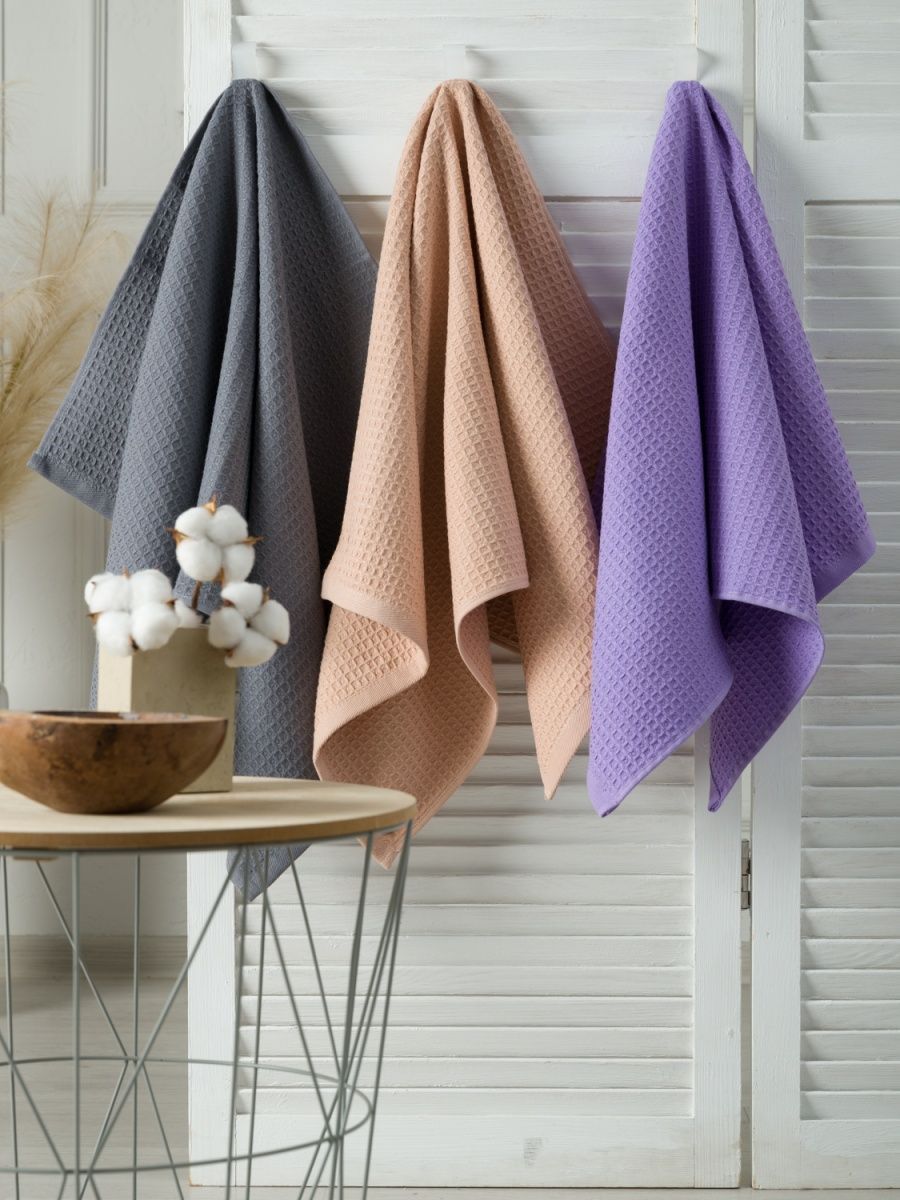 снимок Набор вафельных полотенец 3 шт (50*90) сиреневый, серый, бежевый от магазина BIO-TEXTILES ОПТ