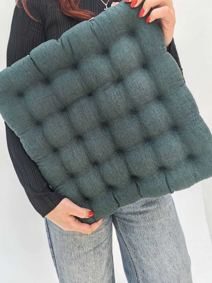 снимок Био-подушка на стул с лузгой гречихи, рогожка, зеленая,  40*40 + лаванда от магазина BIO-TEXTILES ОПТ