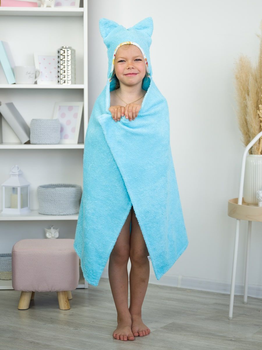 снимок Накидка детская с капюшоном "КОТИКИ" 110*70 см, голубой от магазина BIO-TEXTILES ОПТ