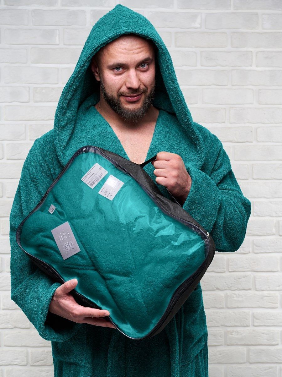 снимок Халат мужской махровый PandaHug с капюшоном, изумруд от магазина BIO-TEXTILES ОПТ